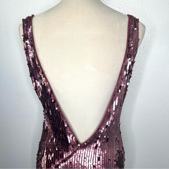 FREE PEOPLE Intimately Sequined Mini Dress Deep V Low Back Rose Size Small - Picture 8 of 15